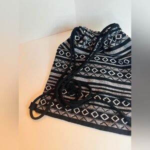Indigenous Black & White Geometric Drawstring Backpack